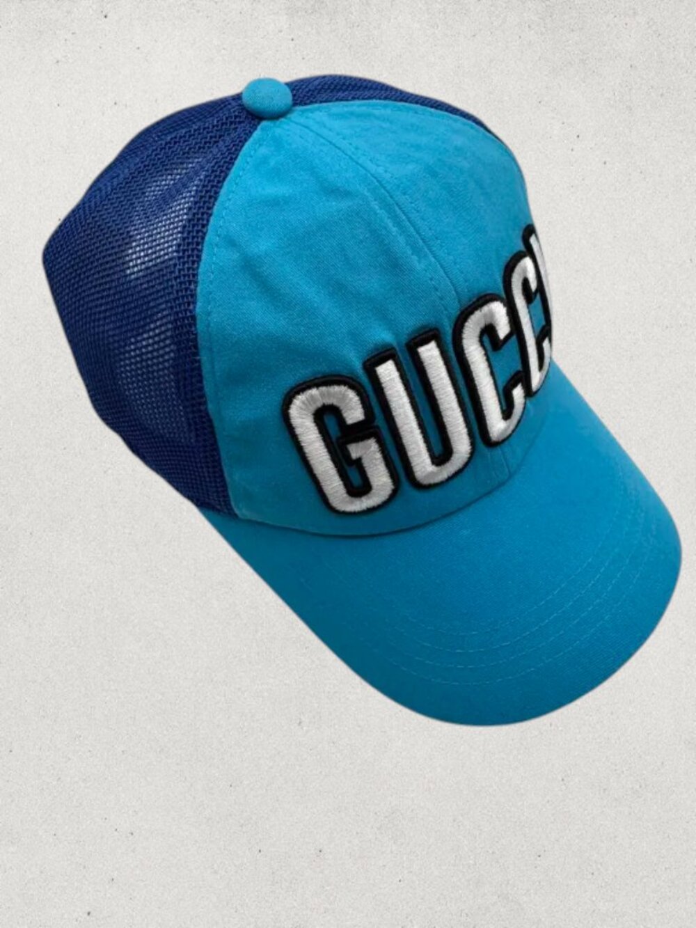 Gucci Blue Cotton Mesh Blue Logo Embroidered Hat Cap OS